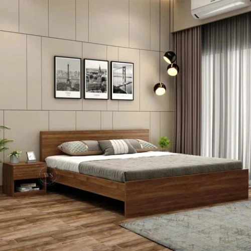 Wooden Street Harper Wooden Bed without Storage/Wooden bed for Bedroom/Cot for Home Engineered Wood King Bed, 208.2 cm x 187.9 cm (6.83 ft x 6.16 ft) (Finish Color - WS-WALNUT, Delivery Condition